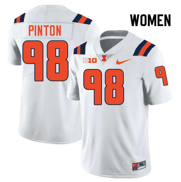 Women #98 Fabrizio Pinton Illinois Fighting Illini College Football Jerseys Stitched-White